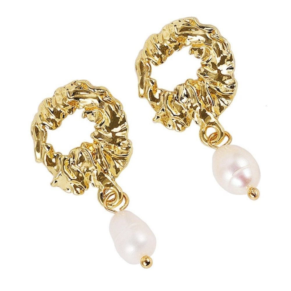Gold Pearl Drop Earrings Beach summer